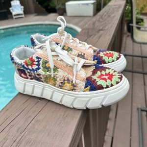 Free people, size 6 patchwork fashion tennis shoes, worn once. Very boho.